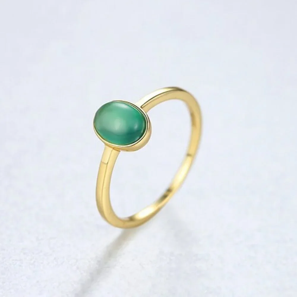 18k Gold Plated over 925 sterling silver Cabochon 7x5 created oval Emerald Ring - Picture 6 of 6
